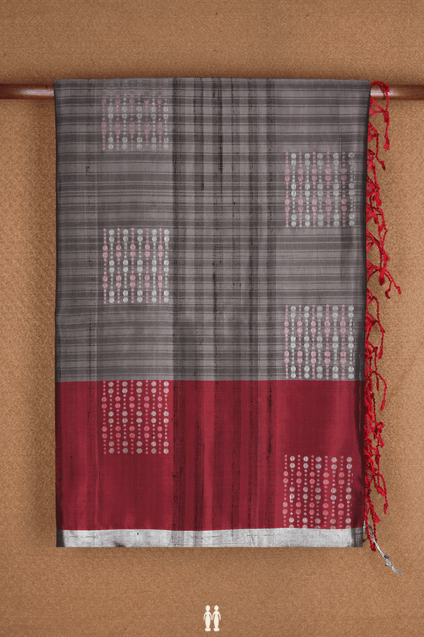 Square Zari Motifs Shades Of Grey Soft Silk Saree