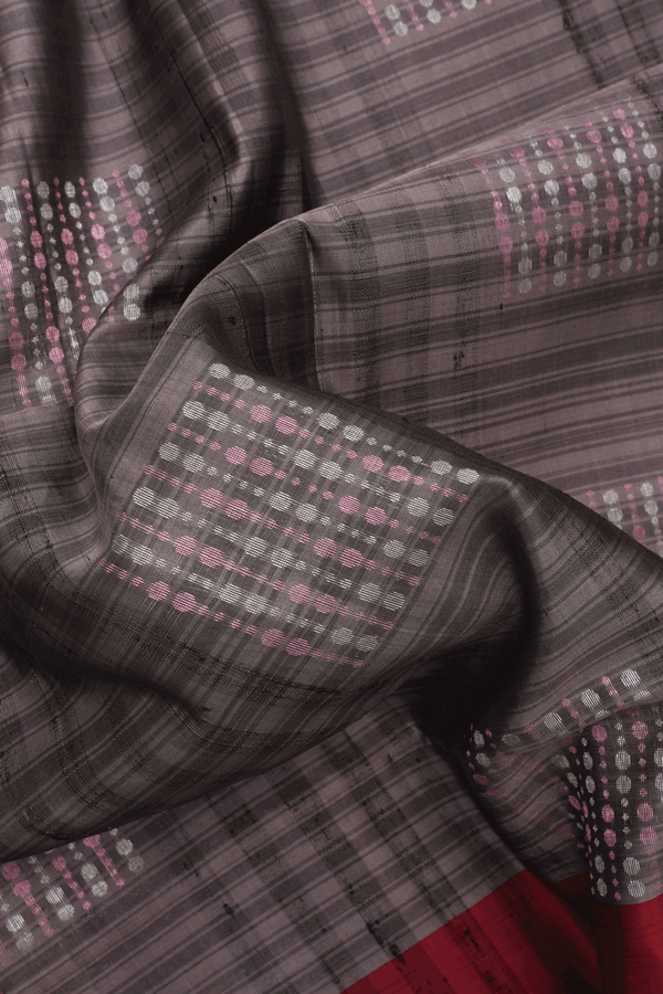 Square Zari Motifs Shades Of Grey Soft Silk Saree