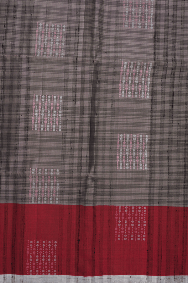 Square Zari Motifs Shades Of Grey Soft Silk Saree