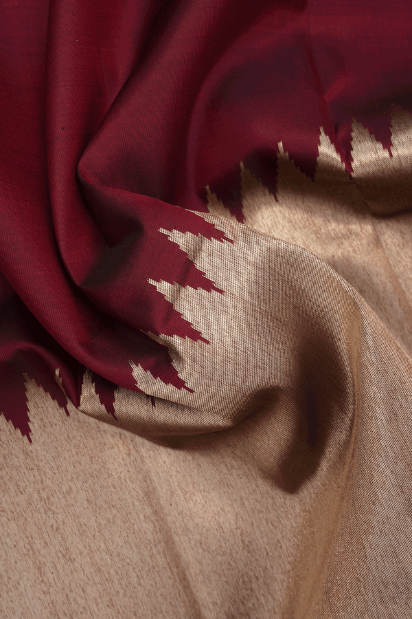 Step Border Plain Maroon Kanchipuram Silk Saree