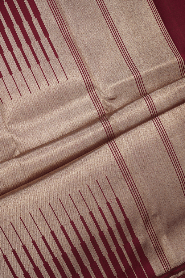 Step Border Plain Maroon Kanchipuram Silk Saree