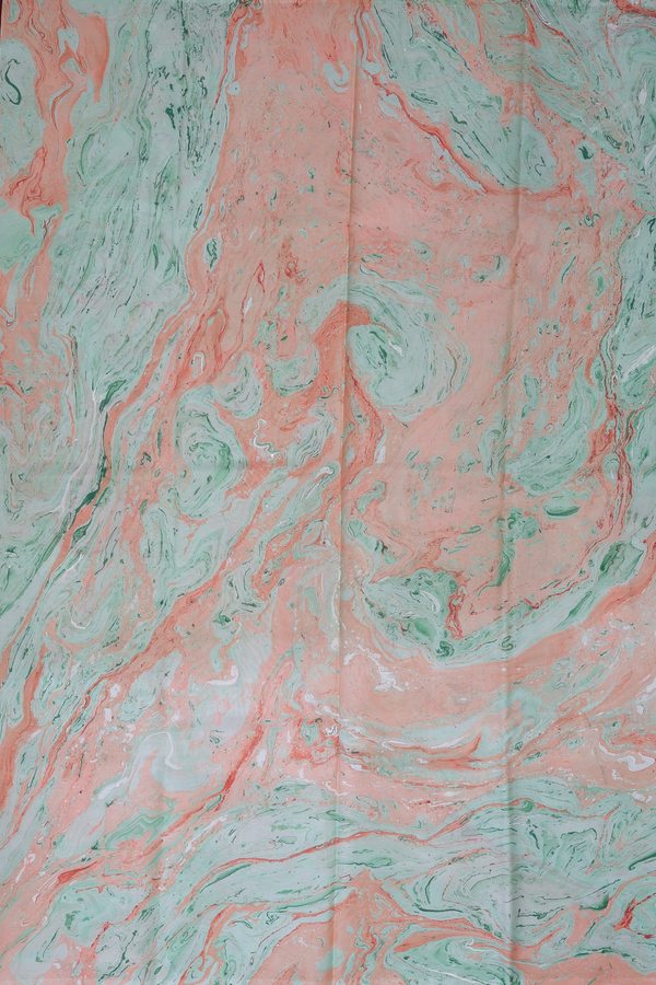 Stone Texture Design Green And Orange Hand Marble Silk Saree