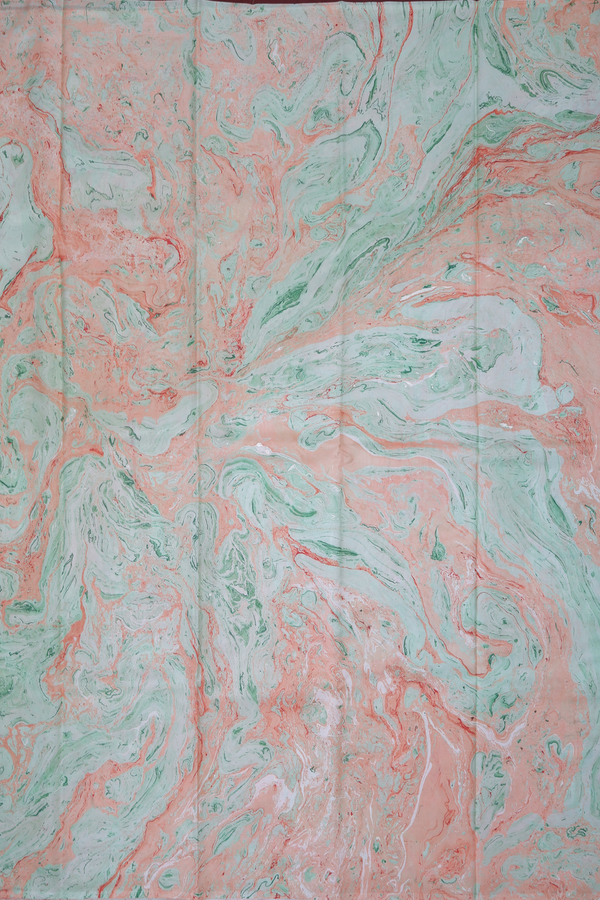 Stone Texture Design Green And Orange Hand Marble Silk Saree