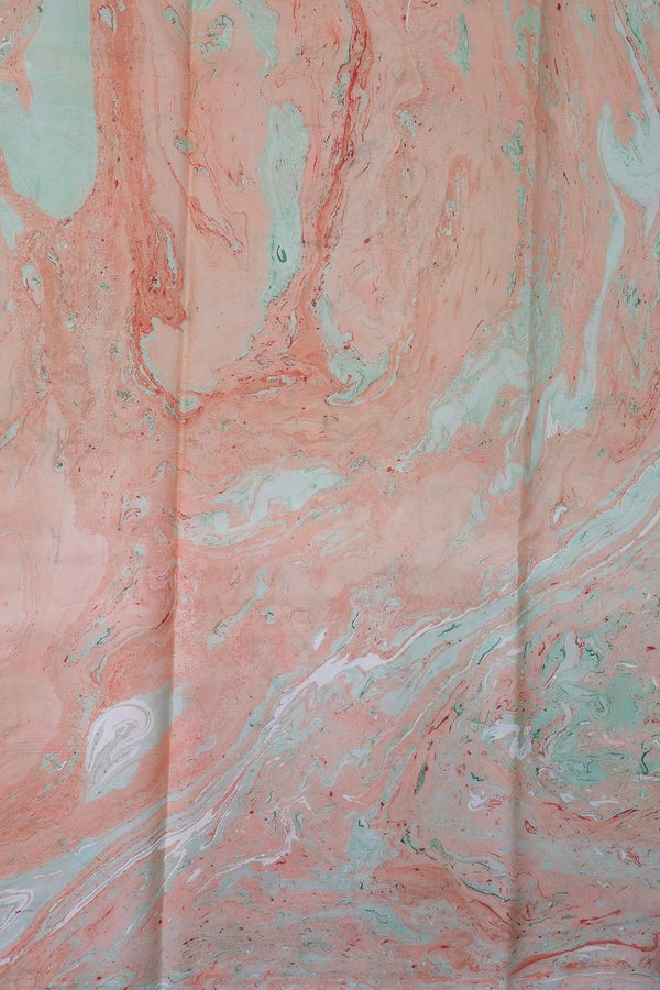 Stone Texture Design Green And Orange Hand Marble Silk Saree