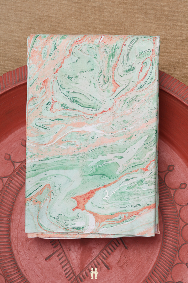 Stone Texture Design Green And Orange Hand Marble Silk Saree
