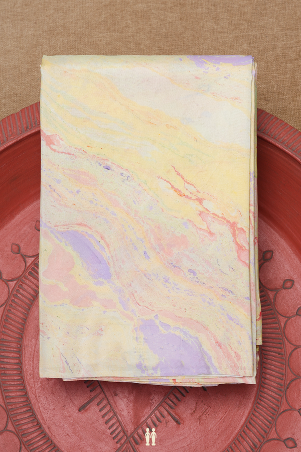 Stone Texture Design Yellow And Purple Hand Marble Silk Saree