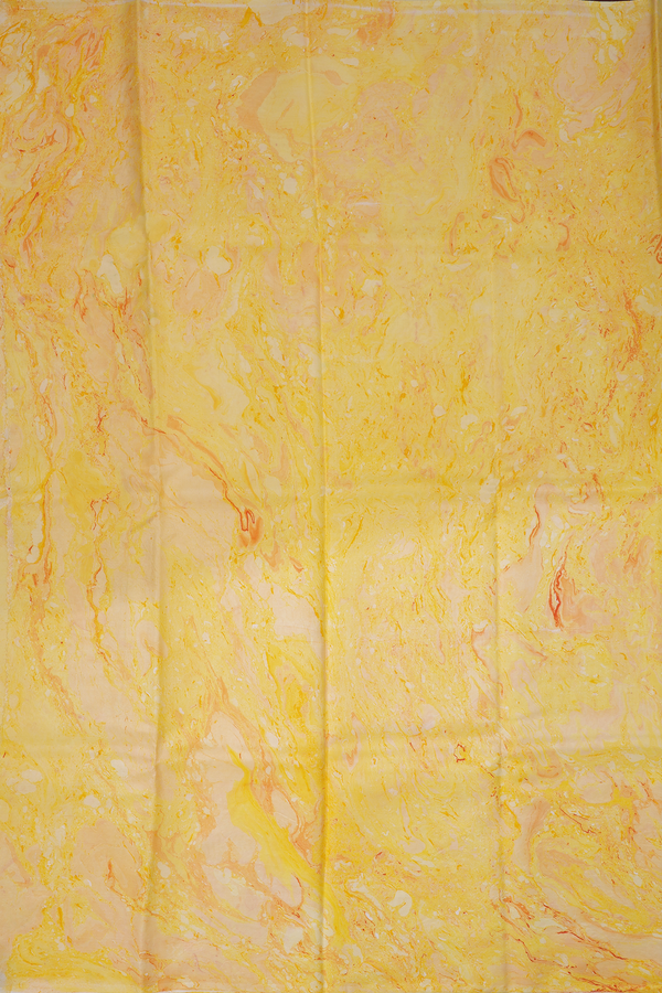 Stone Texture Design Yellow And Orange Hand Marble Silk Saree