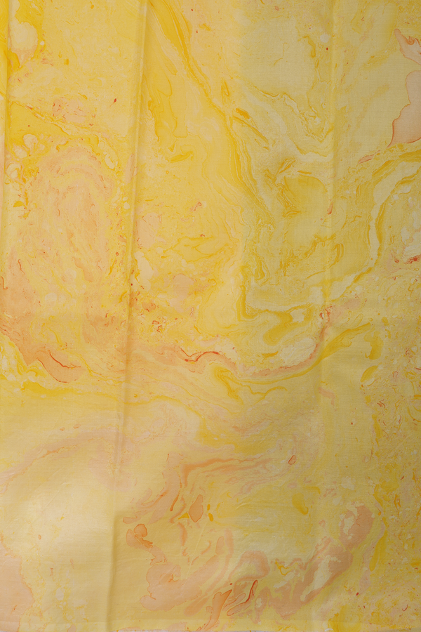 Stone Texture Design Yellow And Orange Hand Marble Silk Saree