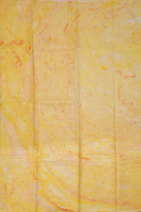 Stone Texture Design Yellow And Orange Hand Marble Silk Saree