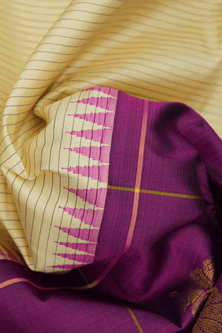 Striped Design Pale Yellow Kanchipuram Silk Saree