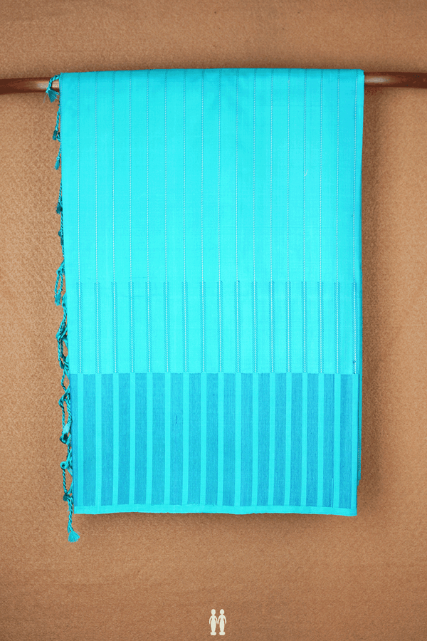 Striped Threadwork Design Peacock Blue Soft Silk Saree