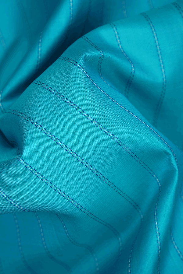 Striped Threadwork Design Peacock Blue Soft Silk Saree