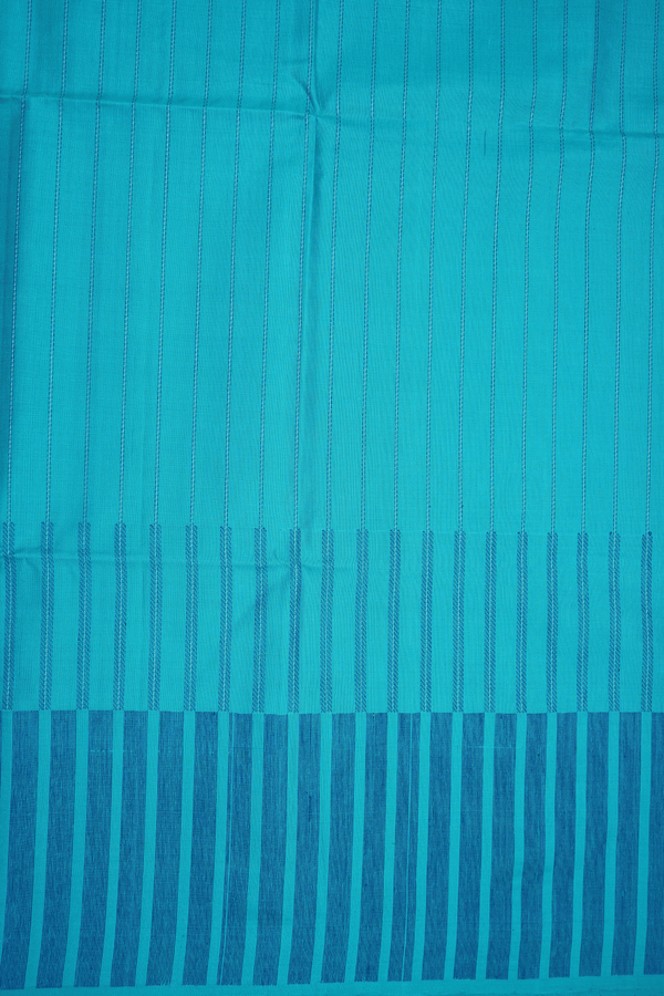 Striped Threadwork Design Peacock Blue Soft Silk Saree