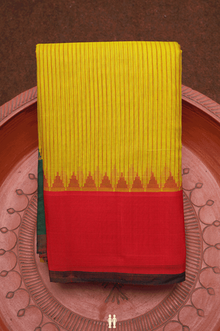 Striped Design Sunflower Yellow Gadwal Silk Cotton Saree