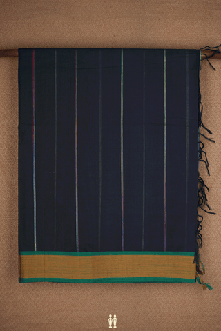 Striped Threadwork Design Black Coimbatore Cotton Saree