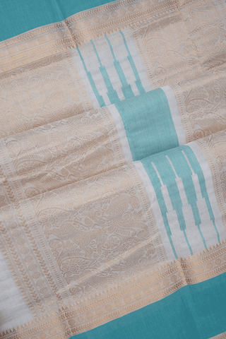 Striped Threadwork Design White Coimbatore Cotton Saree