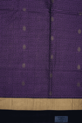 Striped With Buttas Purple And Black Kora Silk Cotton Saree