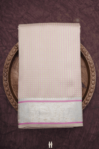 Striped With Buttis Ivory Kanchipuram Silk Saree