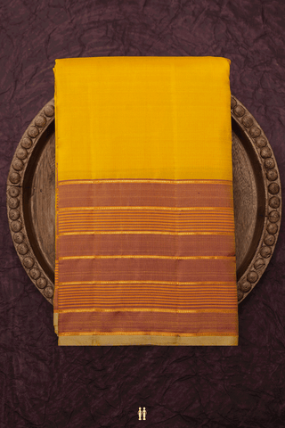Striped Zari Border Plain Honey Yellow Kanchipuram Silk Saree