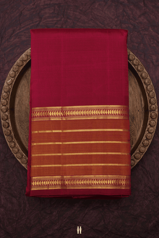 Stripes Border Plain Blush Red Kanchipuram Silk Saree