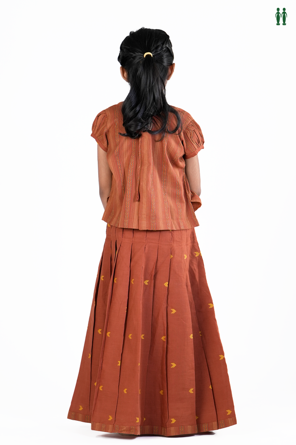 Stripes Design Brown Cotton Readymade Pavadai Sattai