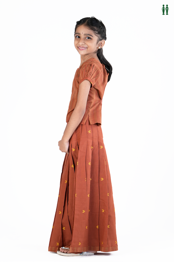 Stripes Design Brown Cotton Readymade Pavadai Sattai