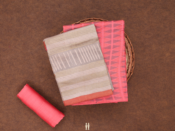 Printed Design Red Tussar Unstitched Salwar Material