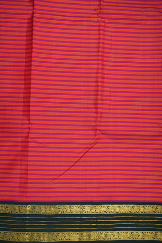 Stripes Design Coral Red And Purple Kanchipuram Silk Saree