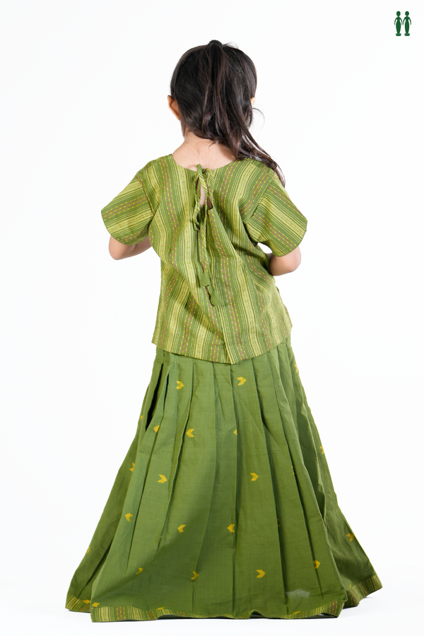 Stripes Design Green Cotton Readymade Pavadai Sattai