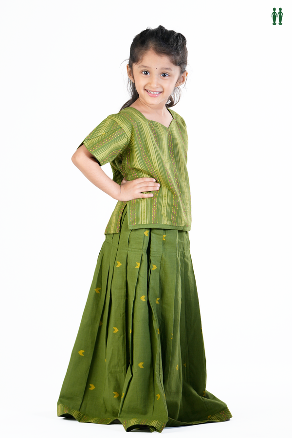 Stripes Design Green Cotton Readymade Pavadai Sattai
