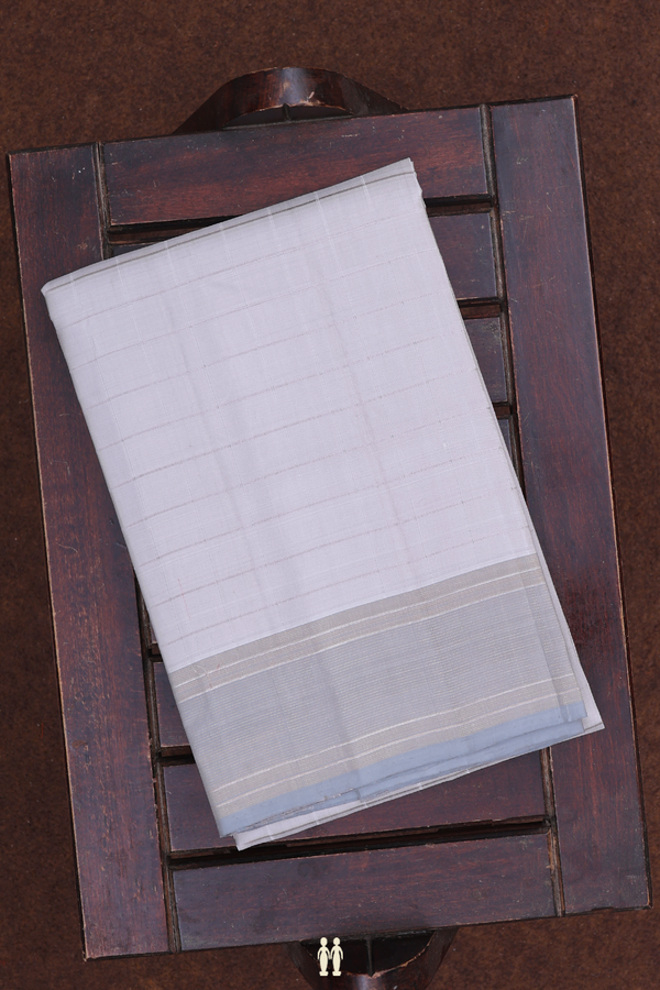 Stripes Design Grey Silk Dhoti With Angavastram Set