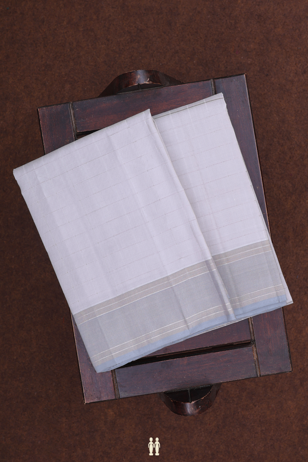 Stripes Design Grey Silk Dhoti With Angavastram Set