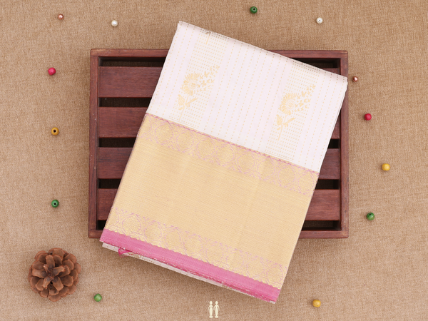 Stripes Design White Kanchipuram Pavadai Sattai Material