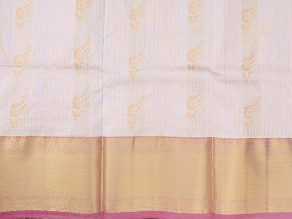 Stripes Design White Kanchipuram Pavadai Sattai Material