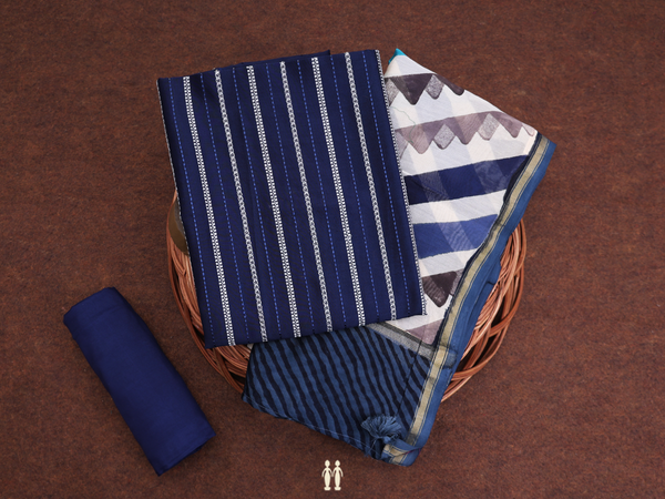 Stripes Design Navy Blue Silk Cotton Salwar Material
