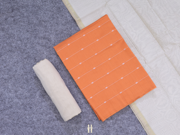 Stripes Design Orange Cotton Unstitched Salwar Material