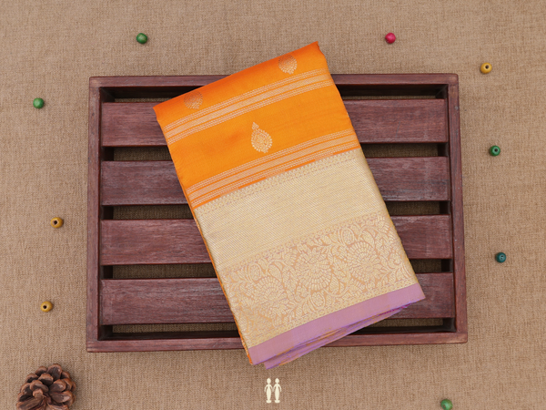 Stripes Design Orange Kanchipuram Silk Pavadai Sattai Material