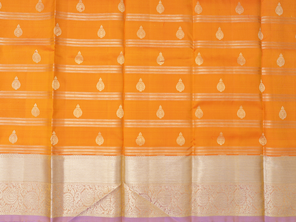 Stripes Design Orange Kanchipuram Silk Pavadai Sattai Material