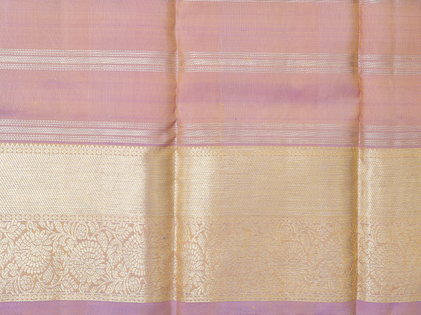 Stripes Design Orange Kanchipuram Silk Pavadai Sattai Material