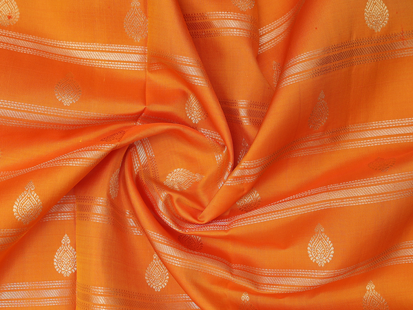 Stripes Design Orange Kanchipuram Silk Pavadai Sattai Material