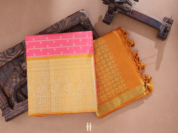 Stripes Design Pink Kanchipuram Silk Half Saree Material
