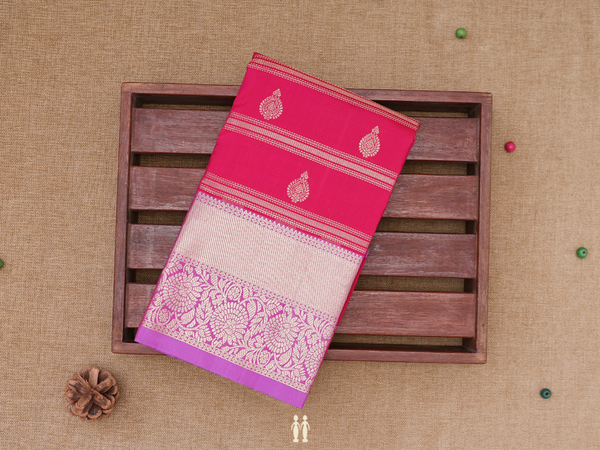 Stripes Design Rani Pink Kanchipuram Pavadai Sattai Material