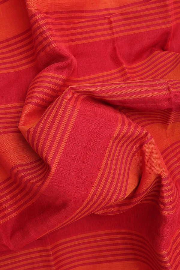 Stripes Design Red And Orange Kanchi Cotton Saree