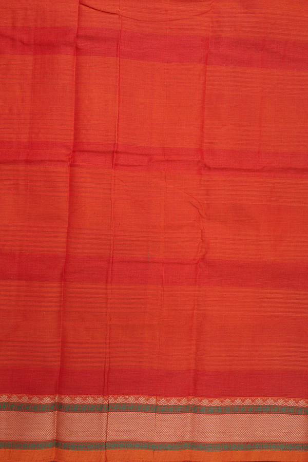 Stripes Design Red And Orange Kanchi Cotton Saree