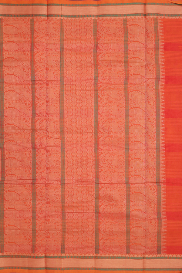 Stripes Design Red And Orange Kanchi Cotton Saree