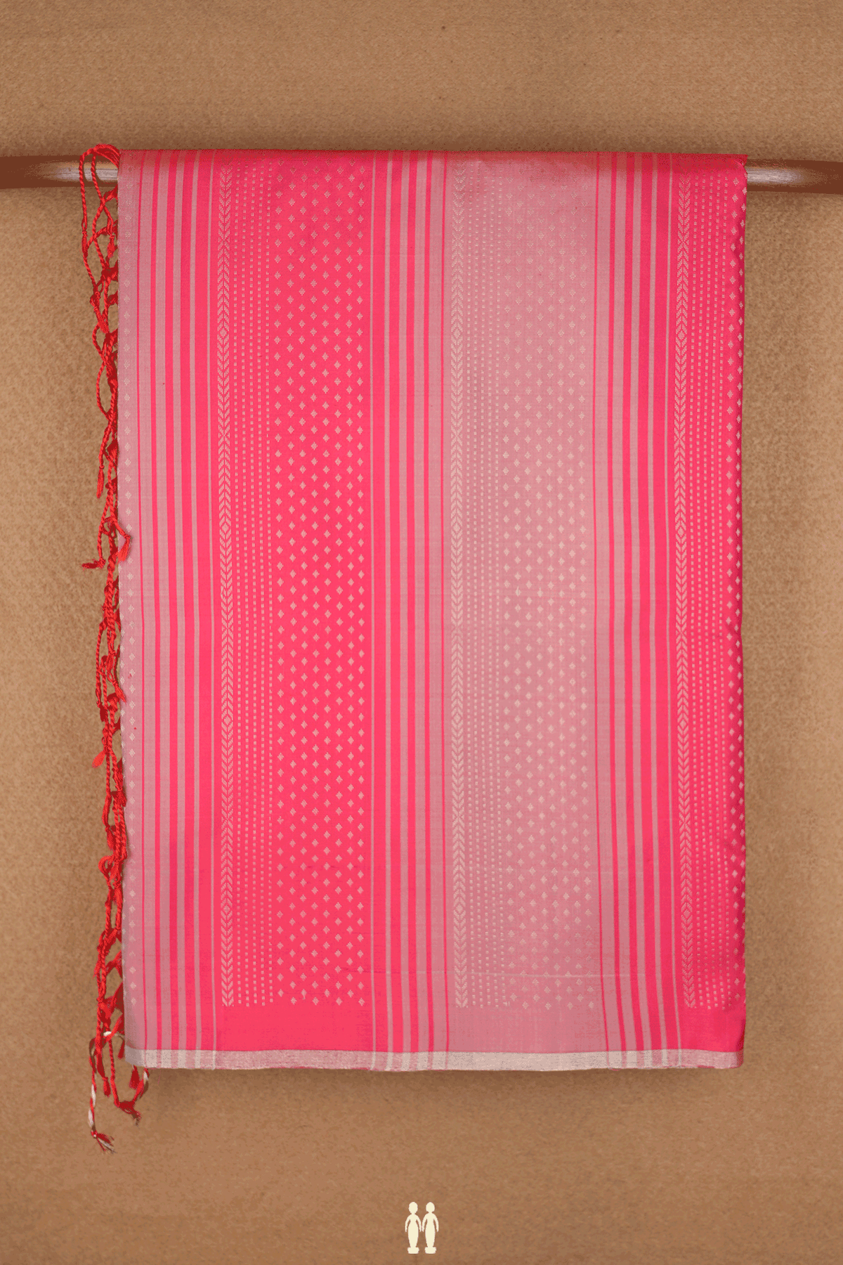 Zari Striped Design Rose Red And Dual Tone Soft Silk Saree