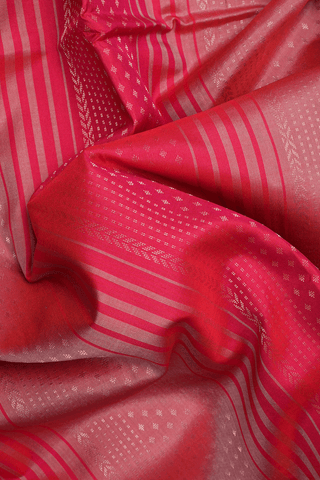 Zari Striped Design Rose Red And Dual Tone Soft Silk Saree