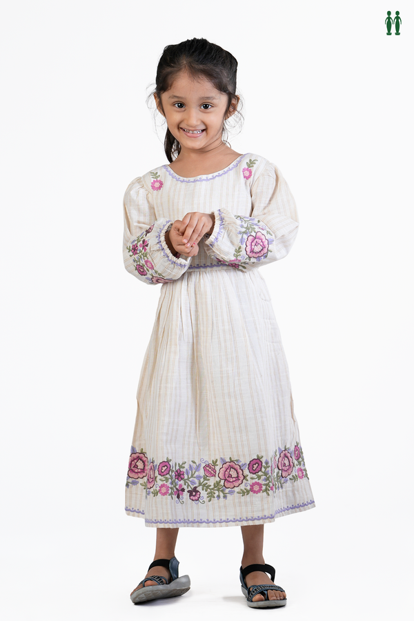 Stripes Design White Cotton Frock