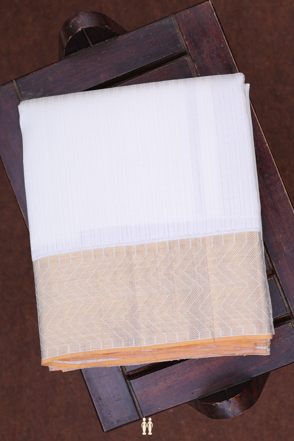 Stripes Design White Silk Dhoti With Angavastram Set