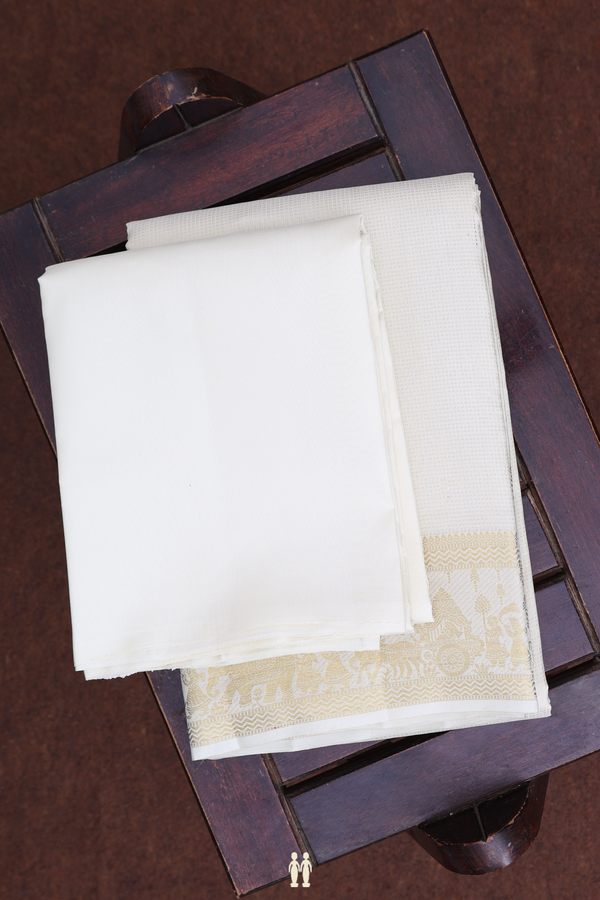 Stripes Design White Silk Dhoti With Shirt Material
